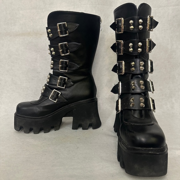 Goth Punk Studded Stack Heel Boots EU 37 = US women's size 6.5 Working buckles - Picture 1 of 7